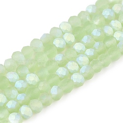 Transparent Glass Beads Strands, Faceted, Frosted, Half AB Color Plated, Rondelle, Light Green, 3.5~3.8x3mm, Hole: 0.4mm, about 113~115pcs/strand, 32.5~33cm(EGLA-A044-T3mm-MB09)