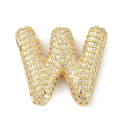 Rack Plating Brass Micro Pave Cubic Zirconia Pendants, Real 18K Gold Plated, Lead Free & Cadmium Free, Letter, Letter W, 23x26x6mm, Hole: 4x2.5mm(KK-Q790-01W-G)