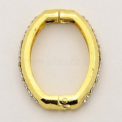 Shortener Clasps,  Brass Crystal Rhinestone Twister Clasps, Oval Ring Clasps, Golden, 26x21x4mm(KK-M004-05G)