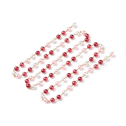 Handmade Glass Pearl Beaded Chain, with Gold Plated Iron Eye Pin, Unwelded, Red, 14x8mm, about 3.28 Feet(1m)/pc(AJEW-JB01134-05)