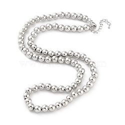Brass Beaded Necklaces, Long-Lasting Plated, Cadmium Free & Lead Free, Platinum, 17.56 inch(446mm), Beads: 6mm(NJEW-L170-08C-P)