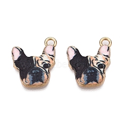 Zinc Alloy Enamel Pendants, Light Gold, Bulldog, Black, 18x15x2mm, Hole: 2mm(ENAM-CJC0004-29C)