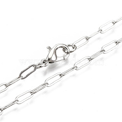 Brass Paperclip Chains, Drawn Elongated Cable Chains Necklace Making, with Lobster Claw Clasps, Platinum, 24.01 inch(61cm) long, Link: 7.4x2.8mm, Jump Ring: 5x1mm(MAK-S072-10A-P)
