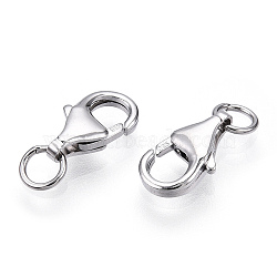 Rhodium Plated 925 Sterling Silver Lobster Claw Clasps, with Jump Ring, with 925 Stamp, Real Platinum Plated, 9x5.5x2.5mm, Hole: 2.2mm(STER-T004-82B-P)