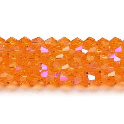 Transparent Electroplate Glass Beads Strands, AB Color Plated, Faceted, Bicone, Orange, 6x6mm, Hole: 1mm, about 45~47pcs/strand, 9.65~9.84 inch(24.5~25cm)(EGLA-A039-T6mm-L23)