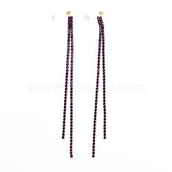 Tassel Earrings, with Brass Rhinestone Cup Chain, Golden Plated Brass Stud Earring Findings, Brass/Plastic Ear Nuts and Cardboard Packing Box, Amethyst, 165mm, Pin: 0.7mm(EJEW-JE03874-01)