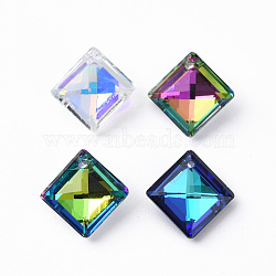 Electroplate Glass Charms, Silver Plated Bottom, Faceted, Rhombus, Mixed Color, 11x11x5mm, Hole: 1mm, about 84pcs/board, 5board/box(EGLA-N006-021A-5)