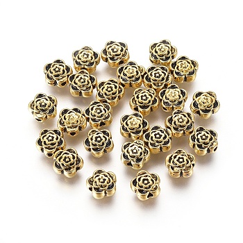 Tibet Antique Golden Metal Beads, Lead Free and Cadmium Free, 7mm in diameter, 4mm thick, hole:1 mm