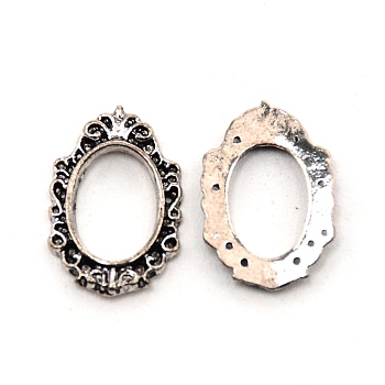 Alloy Nail Alloy Photo Frame Design, 3D Retro Hollow Nail Art Decoration Patch, Oval, Antique Silver, 14.5x9.5x1.5mm