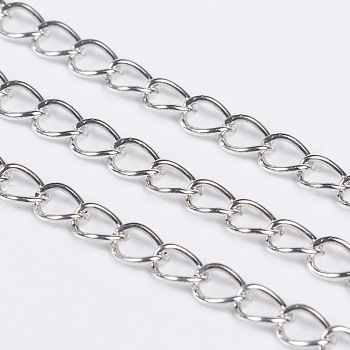 Iron Curb Chains, with Spool, Twisted Chain, Unwelded, Silver Color Plated, 5x3.7x0.6mm, about 301.83 Feet(92m)/roll