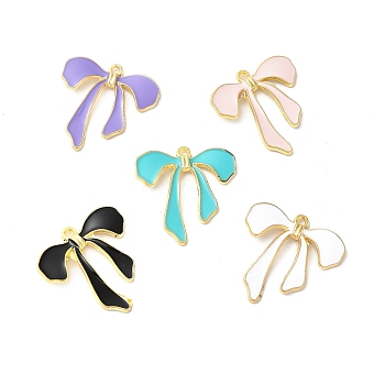 Alloy Enamel Charms, Cadmium Free & Nickel Free & Lead Free, Golden, Bowknot Charm, Mixed Color, 26.5x26x3.8mm, Hole: 1.5mm