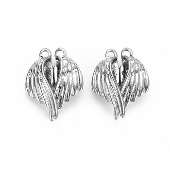 Alloy Magnetic Clasps, Rack Plating, Cadmium Free & Nickel Free & Lead Free, Wing, Platinum, 26x19x6.5mm, Hole: 1.8mm