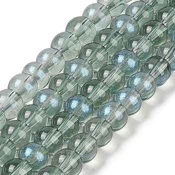 Glass Bead Strands, with Glitter Powder, Round, Green, 8x7.5mm, Hole: 1mm, about 105pcs/strand, 31.02''(78.8cm)