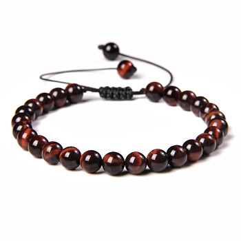 Natural Tiger Eye Round Bead Adjustable Braided Bracelets, , 6mm