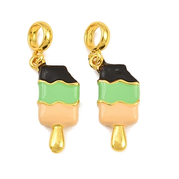 Brass Enamel European Dangle Charms, Large Hole Pendants, Ice Lolly, Real 18K Gold Plated, Lime, 27mm, Hole: 4.5mm