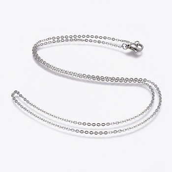 304 Stainless Steel Cable Chain Necklaces, with 304 Stainless Steel Clasps, Stainless Steel Color, 19.7 inch(50cm), 1.5mm