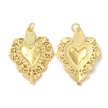 Eco-Friendly Brass Pendants, with Jump Ring, Lead Free & Cadmium Free, Heart Charm, Real 18K Gold Plated, 33x24.5x3mm, Hole: 3mm