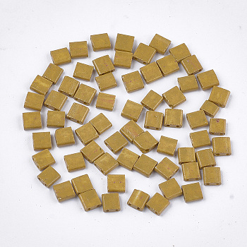 2-Hole Baking Paint Glass Seed Beads, Rectangle, Goldenrod, 5x4.5~5.5x2~2.5mm, Hole: 0.5~0.8mm