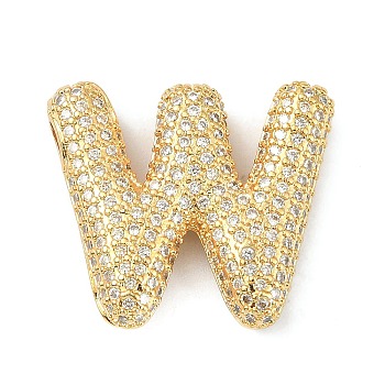Rack Plating Brass Micro Pave Cubic Zirconia Pendants, Real 18K Gold Plated, Lead Free & Cadmium Free, Letter, Letter W, 23x26x6mm, Hole: 4x2.5mm