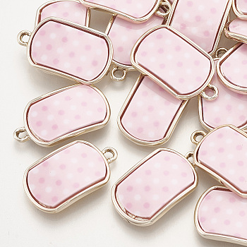 Alloy Pendants, with Acrylic, Golden, Rectangle, Pink, 24x14x2.5mm, Hole: 2mm
