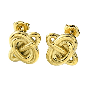 Ion Plating(IP) 304 Stainless Steel Stud Earrings, Knot, Real 14K Gold Plated, 15.5x17mm
