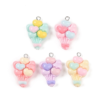 Opaque Resin Pendants, Macaron Color Charms with Platinum Plated Iron Loops, Mixed Color, Heart, 27x18x8.5mm, Hole: 2mm