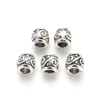 Tibetan Style Alloy European Beads, Large Hole Beads, Cadmium Free & Lead Free, Column, Antique Silver, 8x9mm, Hole: 4.5mm, about 500pcs/1000g