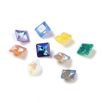 Glass Rhinestone Cabochons, Point Back, Faceted, Square, Mixed Color, 6x6x4mm