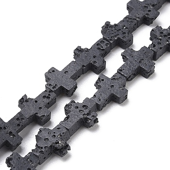 Synthetic Lava Rock Beads Strands, Dyed, Cross, Dark Gray, 11x9x3mm, Hole: 1mm, about 34pcs/strand, 14.96''(38cm)