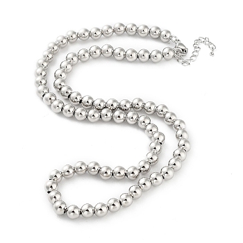 Brass Beaded Necklaces, Long-Lasting Plated, Cadmium Free & Lead Free, Platinum, 17.56 inch(446mm), Beads: 6mm