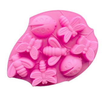 Silicone Molds, Cake Pan Molds for Baking, Biscuit, Chocolate, Soap Mold, Butterfly & Bee & Beetle, Hot Pink, 280x210x30mm