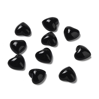 Natural Black Onyx Cabochons, Heart, Dyed & Heated, 7x7x3mm