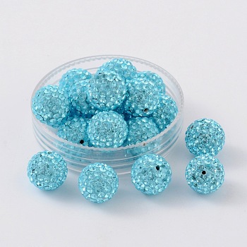 Czech Glass Rhinestones Beads, Polymer Clay Inside, Half Drilled Round Beads, 202_Aquamarine, PP11(1.7~1.8mm), 10mm, Hole: 1mm