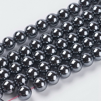 Non-Magnetic Synthetic Hematite Beads Strands, AA Grade Round Beads, Black, Size: about 8mm in diameter, hole: 1mm, about 53pcs/strand