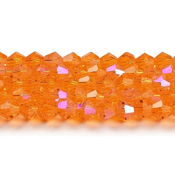 Transparent Electroplate Glass Beads Strands, AB Color Plated, Faceted, Bicone, Orange, 6x6mm, Hole: 1mm, about 45~47pcs/strand, 9.65~9.84 inch(24.5~25cm)