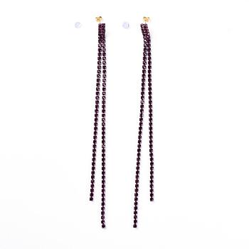 Tassel Earrings, with Brass Rhinestone Cup Chain, Golden Plated Brass Stud Earring Findings, Brass/Plastic Ear Nuts and Cardboard Packing Box, Amethyst, 165mm, Pin: 0.7mm