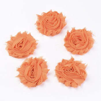 Handmade Woven Costume Accessories, Chiffon Cloth Flower, Orange, 60x15mm