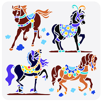 PET Hollow Out Drawing Painting Stencils, for DIY Scrapbook, Photo Album, Horse Pattern, 30x30cm