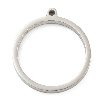 Non-Tarnish 304 Stainless Steel Laser Cut Pendants, Ring Charm, Stainless Steel Color, 27.5x25x3mm, Hole: 2mm