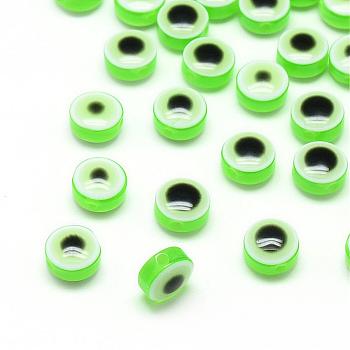 Resin Beads, Flat Round, Evil Eye, Pale Green, 10~11x5~7mm, Hole: 2mm