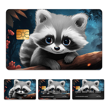 Plastic Waterproof Card Stickers, Self-adhesion Card Skin for Bank Card Decor, Rectangle, Raccoon, 140x190mm