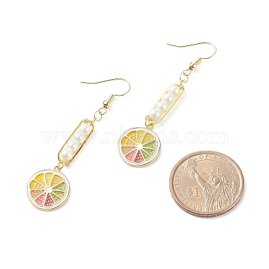 Shell Pearl with Enamel Lemon Dangle Earrings(EJEW-TA00071)-4