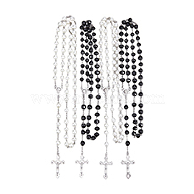 4Pcs 2 Colors ABS Plastic Imitation Pearl Rosary Bead Necklaces Set(NJEW-DC0001-04)-8