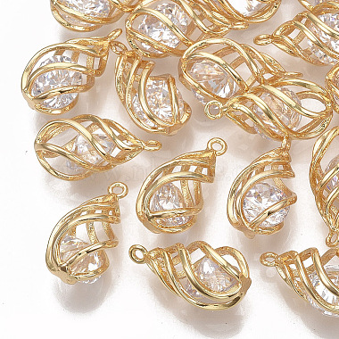 Real Gold Plated Clear Teardrop Brass+Cubic Zirconia Pendants