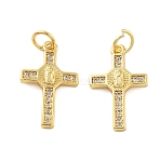 Brass Micro Pave Cubic Zirconia Pendants, Cross, Lead Free & Cadmium Free, Long-Lasting Plated, Rack Plating, with Jump Ring, Real 18K Gold Plated, 19x11.5x2.5mm, Hole: 3mm(X1-KK-C092-21F-G)