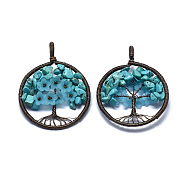 Natural Howlite Pendants, Dyed & Heated, with Acrylic and Brass Findings, Flat Round with Tree of Life, 59x47~47.5x9.5~10mm, Hole: 4mm(G-E529-A06)