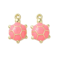 Alloy Enamel Pendants, Cadmium Free & Nickel Free & Lead Free, Tortoise Charm, Golden, Light Coral, 19x12x4mm, Hole: 1.6mm(FIND-O003-08B-G)