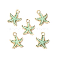 Alloy Enamel Pendants, Starfish, Light Gold, Pale Green, 18x15x3mm, Hole: 2.5mm(ENAM-YW0002-61B)