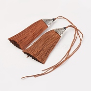 Nylon Tassels Big Pendant Decorations, with CCB Plastic, Antique Silver, Chocolate, 85x20x10.5mm(HJEW-G010-A21)
