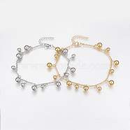 304 Stainless Steel Anklets, Round, Mixed Color, 9~9-1/2 inch(23~24cm)(AJEW-G016-01)